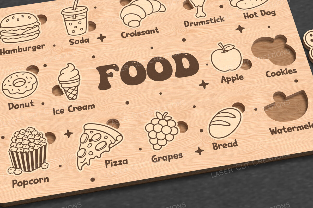Intra απο ξύλο plywood 3mm-4mm πάχος - Food Puzzle for Kids -   Δίασταση 30x20 cm INTRAFABR-123160598