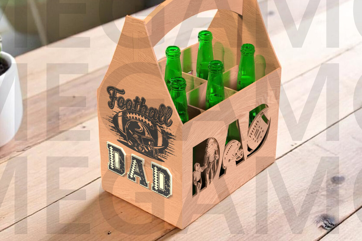 Σετ των 2 Intra απο ξύλο plywood 3mm-4mm πάχος - Football Dad Beer Caddy  Design Δίασταση 20x20 cm INTRAFABR-122438254