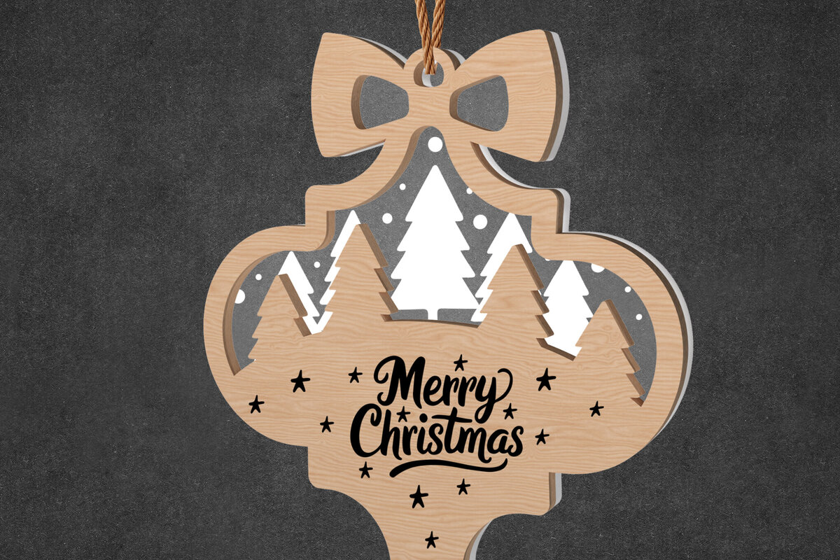 Σετ των 3 Intra απο ξύλο plywood 3mm-4mm πάχος - Χριστουγεννιάτικο στολίδι του δάσους με φιόγκο Δίασταση 6x6 cm INTRAFABR-108957621