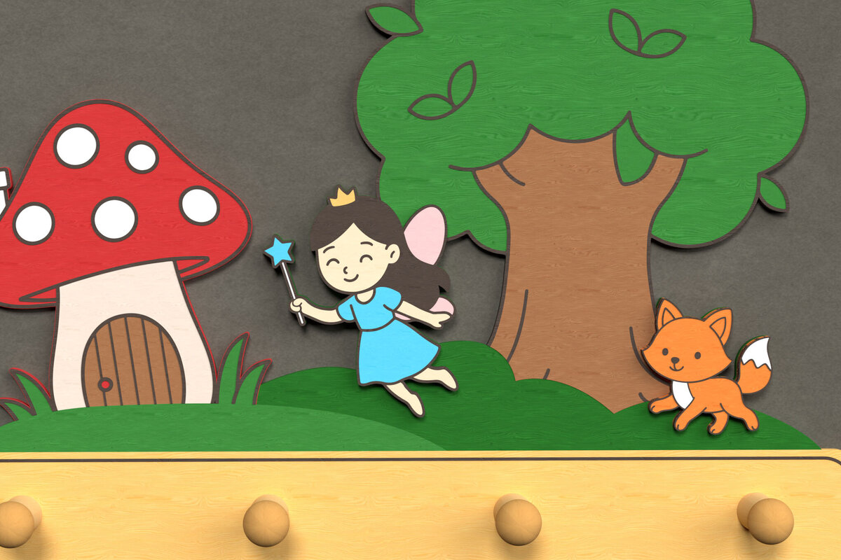 Σετ των 3 Intra απο ξύλο plywood 3mm-4mm πάχος - Forest Fairy Wall Hook  Δίασταση 6x6 cm INTRAFABR-124820926