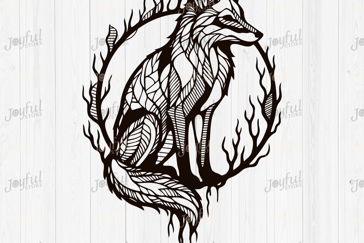 Intra απο ξύλο plywood 3mm-4mm πάχος - Forest Fox Line Art  Design Δίασταση 30x20 cm INTRAFABR-124578041