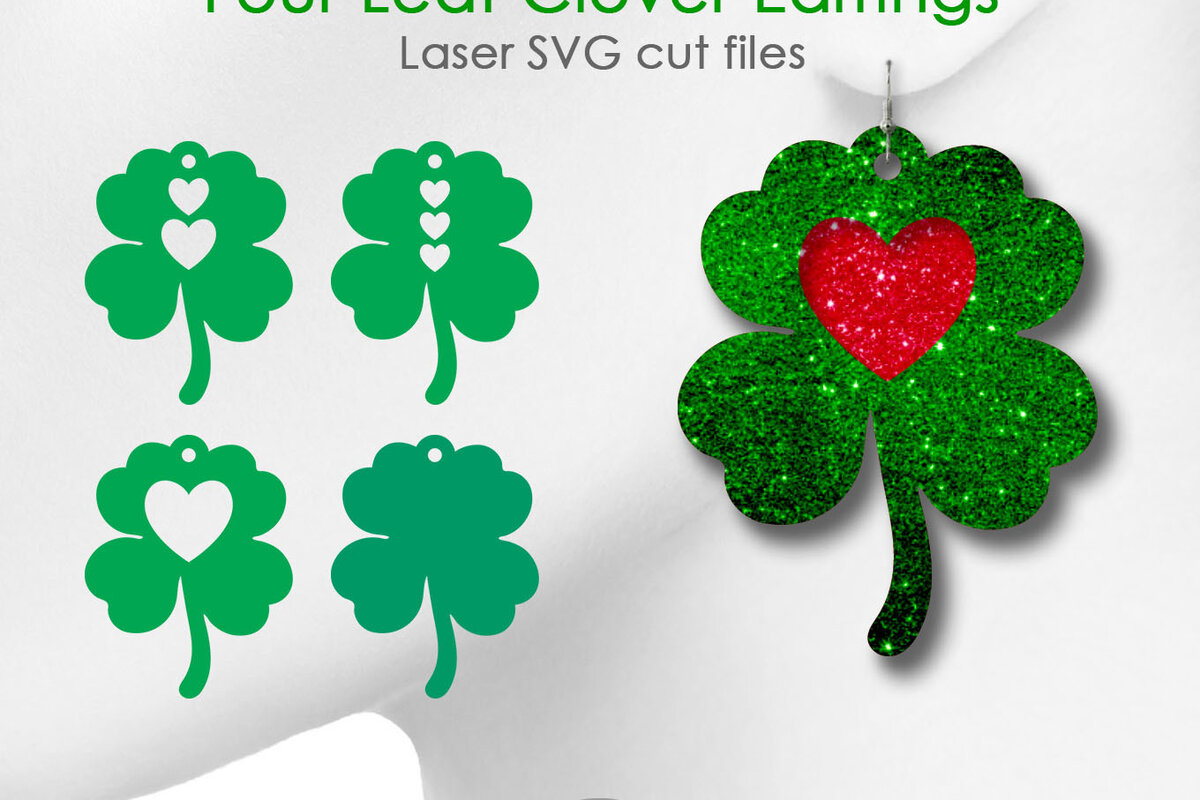 Σετ των 3 Intra απο ξύλο plywood 3mm-4mm πάχος - Τετράφυλλα σκουλαρίκια τριφύλλι , Shamrock Δίασταση 3x3 cm INTRAFABR-58584886