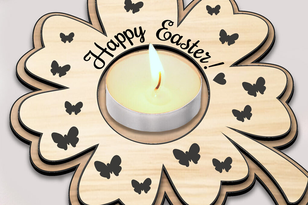 Σετ των 2 Intra απο ξύλο plywood 3mm-4mm πάχος - Τετράφυλλη Πασχαλινή Λαμπάδα Τριφύλλι  Δίασταση 15x15 cm INTRAFABR-118285507