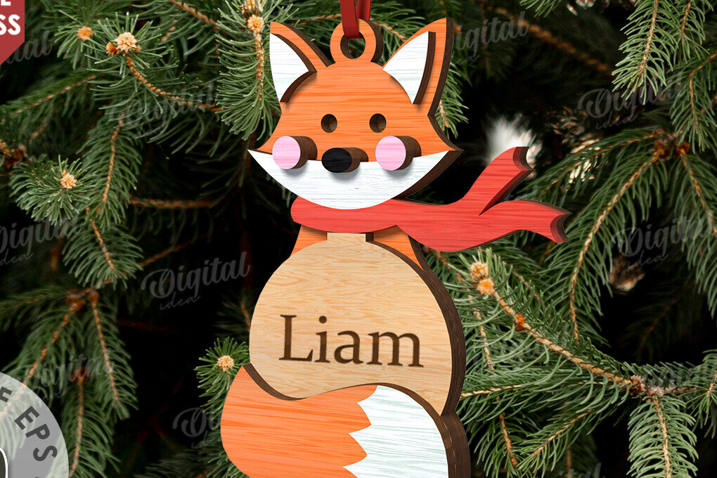 Σετ των 3 Intra απο ξύλο plywood 3mm-4mm πάχος - Χριστουγεννιάτικο στολίδι Fox Cut Laser Δίασταση 6x6 cm INTRAFABR-111210406