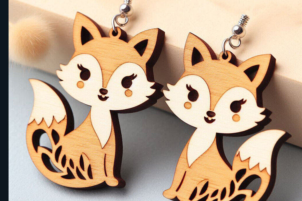 Σετ των 3 Intra απο ξύλο plywood 3mm-4mm πάχος - Fox Earrings Cut Laser | DXF |  Δίασταση 3x3 cm INTRAFABR-114334273
