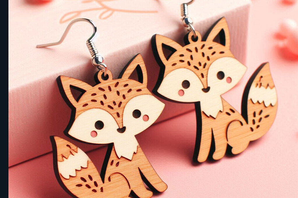 Σετ των 3 Intra απο ξύλο plywood 3mm-4mm πάχος - Fox Earrings Cut Laser | DXF |  Δίασταση 3x3 cm INTRAFABR-114996723