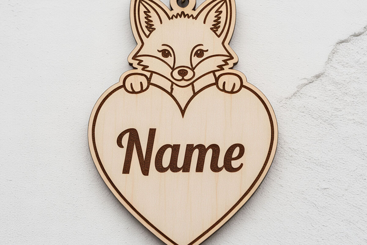 Σετ των 3 Intra απο ξύλο plywood 3mm-4mm πάχος - Fox Heart Name Keychain  Δίασταση 4x4 cm INTRAFABR-122895298