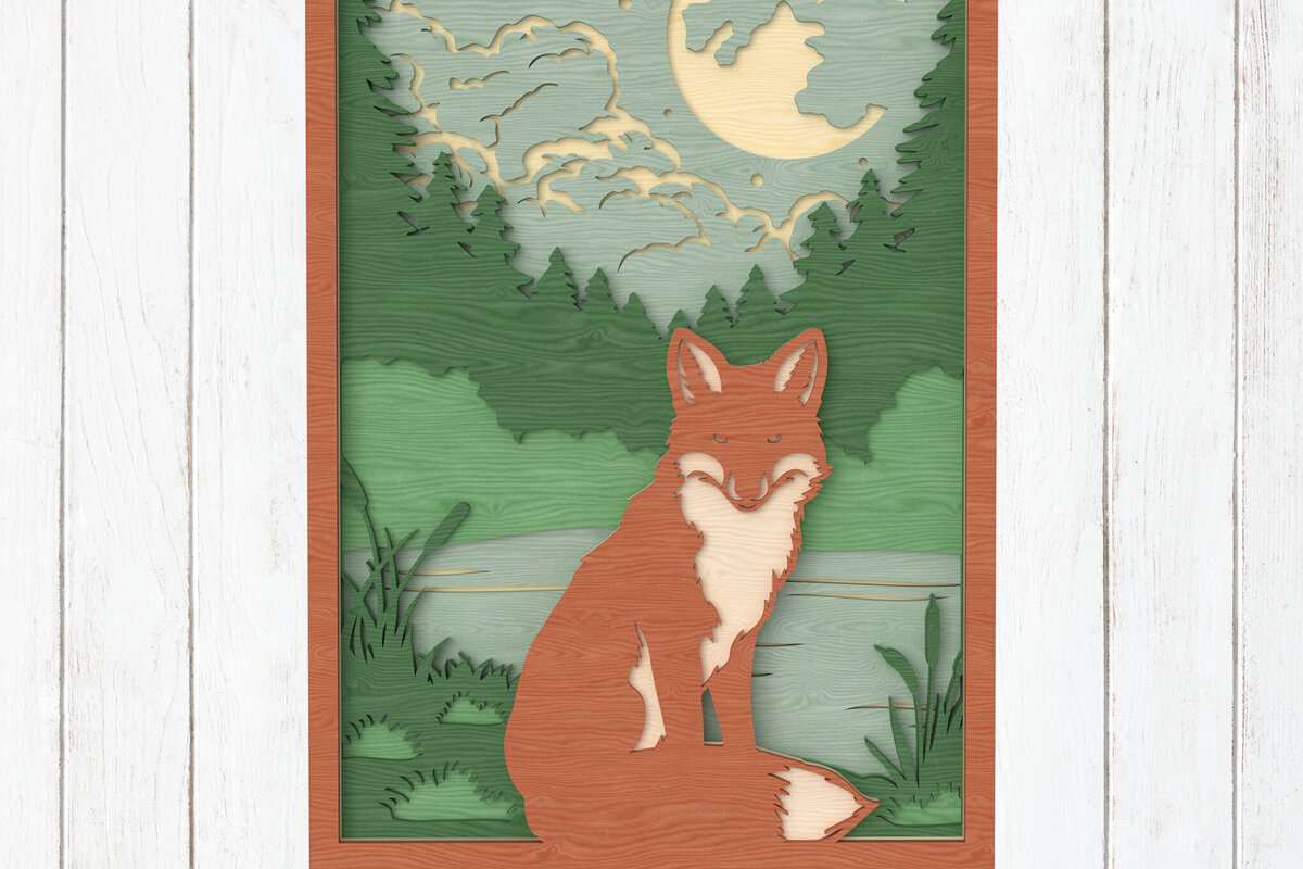Σετ των 3 Intra απο ξύλο plywood 3mm-4mm πάχος - Fox in Moonlit Forest Laser Cut Art Δίασταση 6x6 cm INTRAFABR-113850029