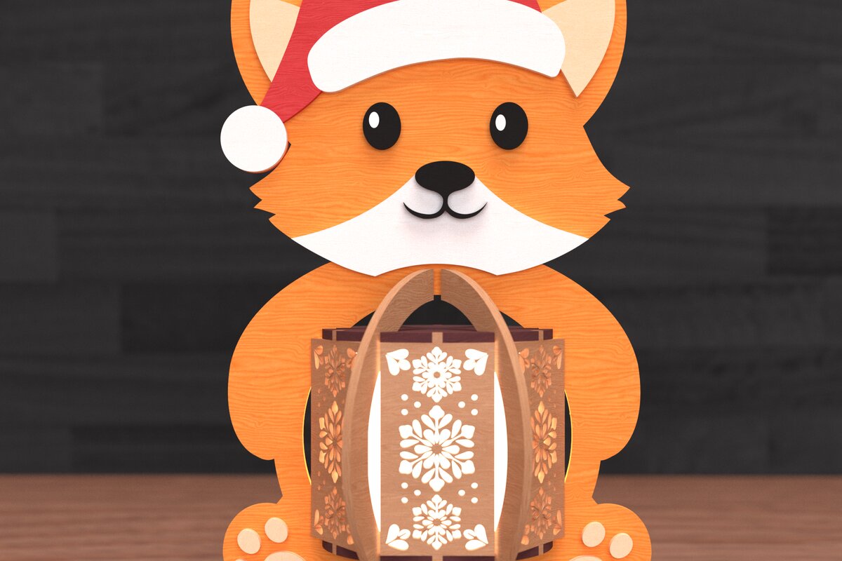 Σετ των 2 Intra απο ξύλο plywood 3mm-4mm πάχος - Fox Lantern Christmas  Cut Laser Δίασταση 15x15 cm INTRAFABR-109337645