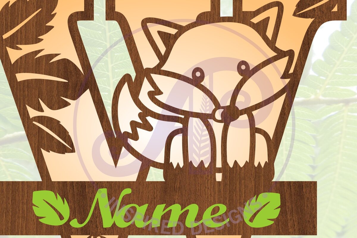 Intra απο ξύλο plywood 3mm-4mm πάχος - Fox Monogram Letter W  Cut File Δίασταση 30x20 cm INTRAFABR-69924061