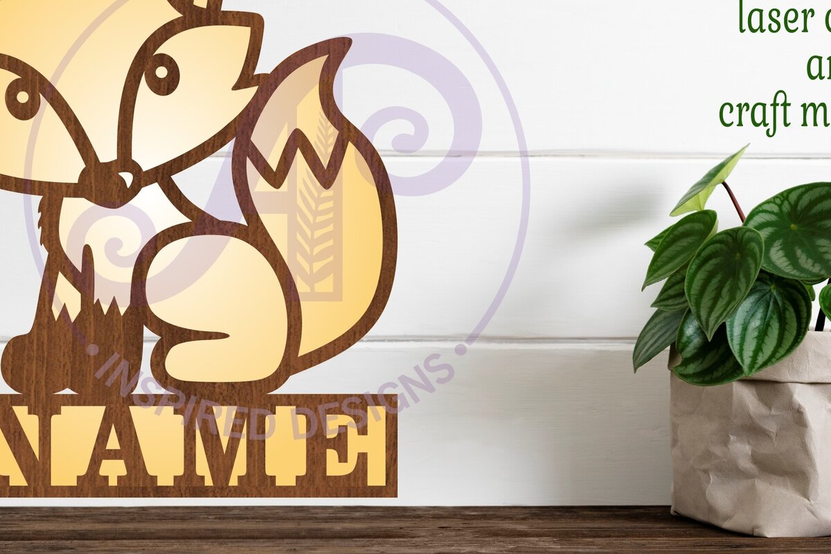 Intra απο ξύλο plywood 3mm-4mm πάχος - Πρότυπο κοπής με λέιζερ  Sign Name Fox Δίασταση 30x20 cm INTRAFABR-82439034