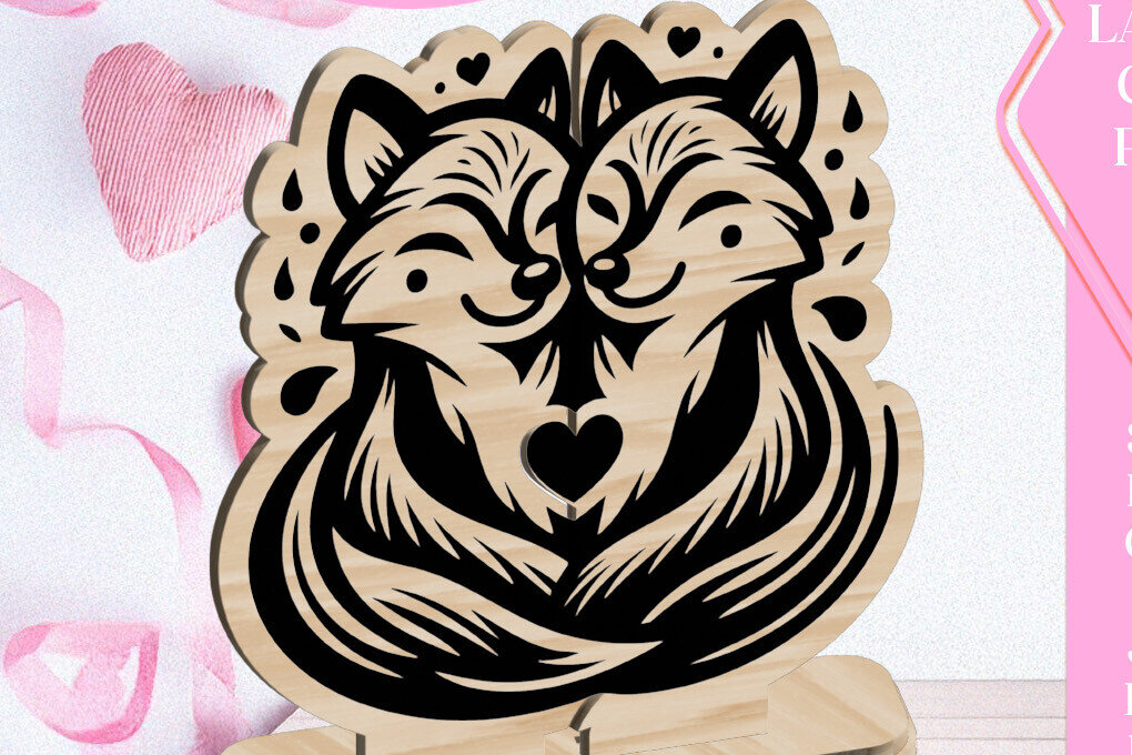 Σετ των 3 Intra απο ξύλο plywood 3mm-4mm πάχος - Foxes Love Valentine Στολίδι  Δίασταση 6x6 cm INTRAFABR-113206405