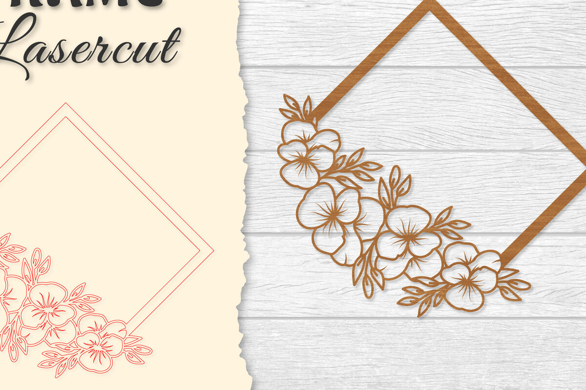 Σετ των 2 Intra απο ξύλο plywood 3mm-4mm πάχος - Κορνίζα Flower cut Laser Δίασταση 20x25 cm INTRAFABR-122655651