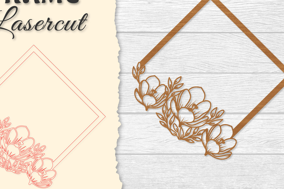 Σετ των 2 Intra απο ξύλο plywood 3mm-4mm πάχος - Κορνίζα Flower cut Laser Δίασταση 20x25 cm INTRAFABR-122655666