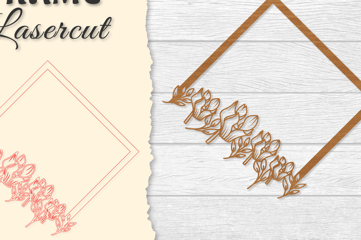 Σετ των 2 Intra απο ξύλο plywood 3mm-4mm πάχος - Κορνίζα Flower cut Laser Δίασταση 20x25 cm INTRAFABR-122655675