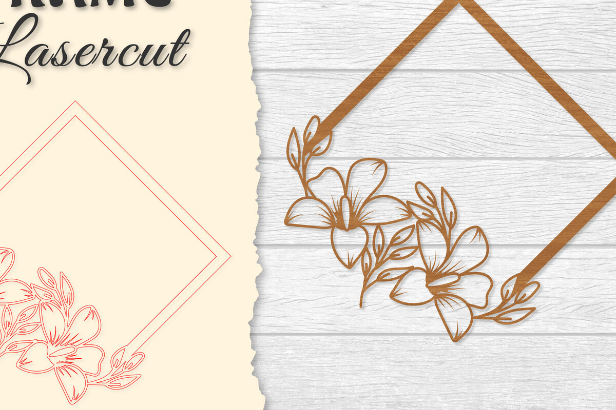 Σετ των 2 Intra απο ξύλο plywood 3mm-4mm πάχος - Κορνίζα Flower cut Laser Δίασταση 20x25 cm INTRAFABR-122655701