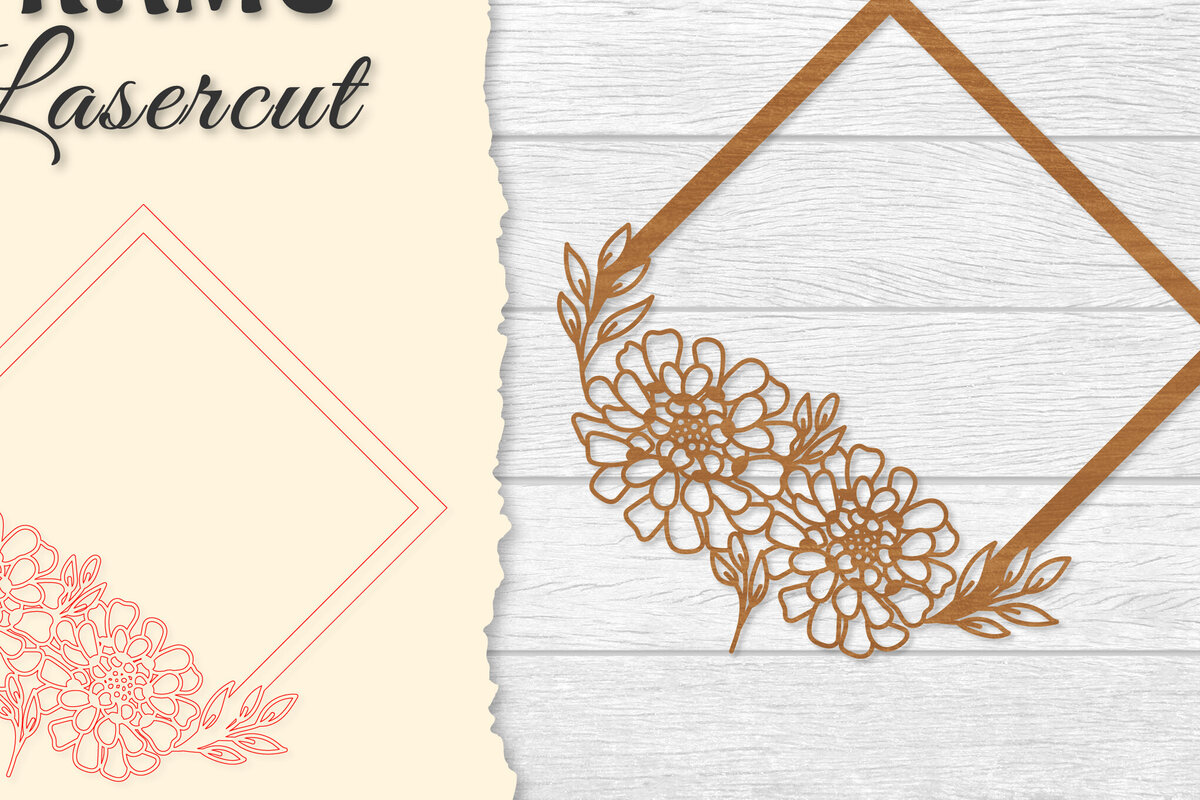 Σετ των 2 Intra απο ξύλο plywood 3mm-4mm πάχος - Κορνίζα Flower cut Laser Δίασταση 20x25 cm INTRAFABR-122655704