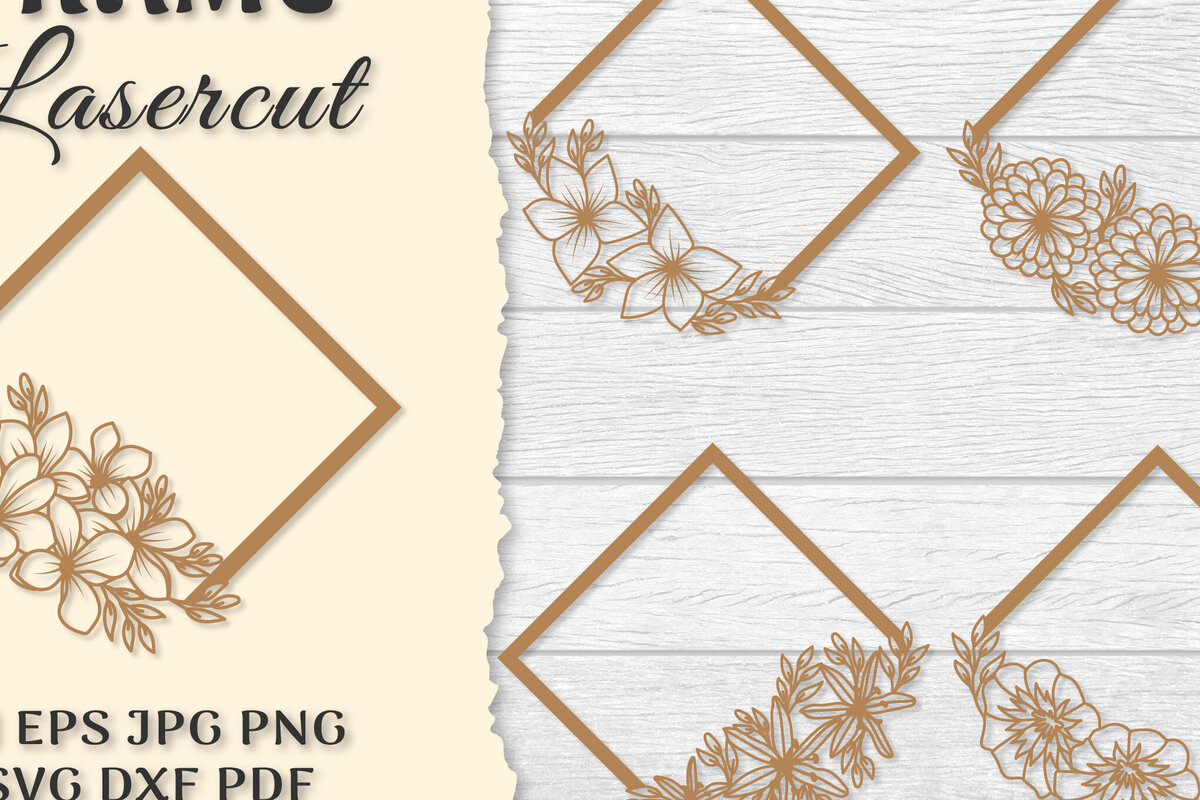 Σετ των 3 Intra απο ξύλο plywood 3mm-4mm πάχος - Κορνίζα Λουλούδια κοπής με λέιζερ Δίασταση 20x25 cm INTRAFABR-122655809