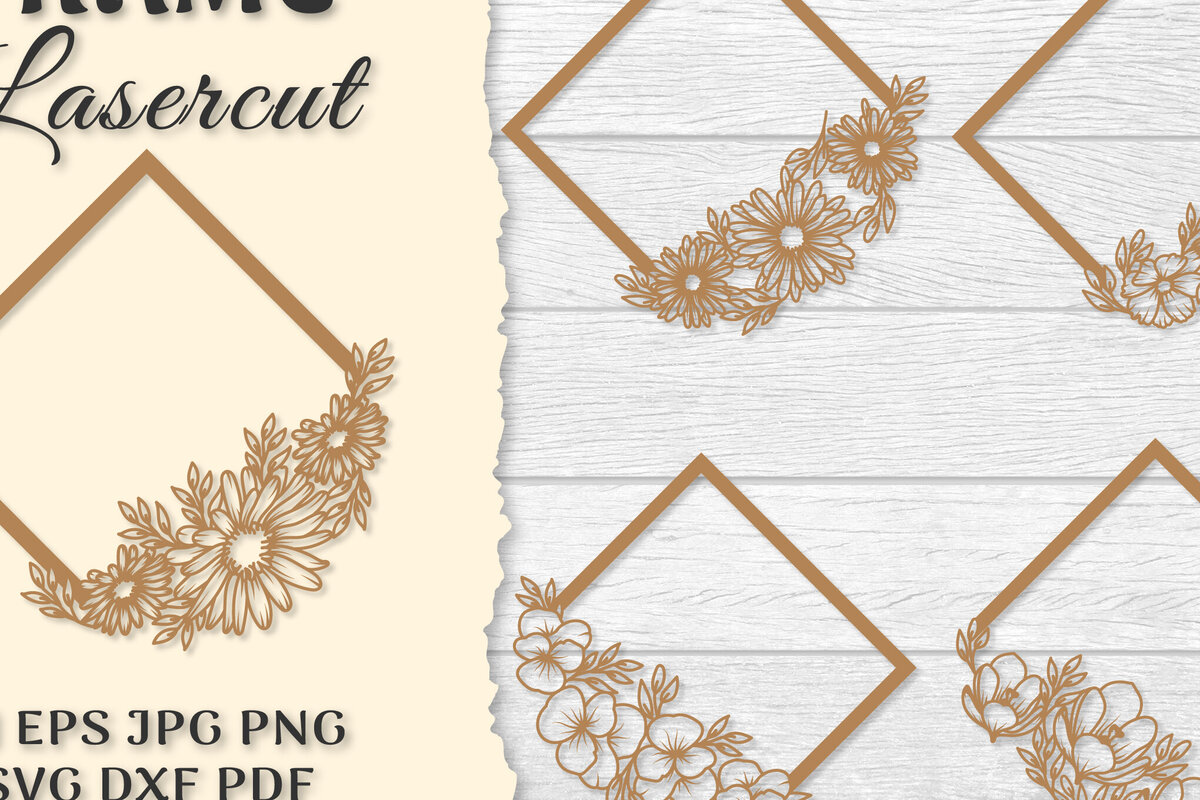 Σετ των 2 Intra απο ξύλο plywood 3mm-4mm πάχος - Κορνίζα Λουλούδια κοπής με λέιζερ Δίασταση 20x25 cm INTRAFABR-122655784