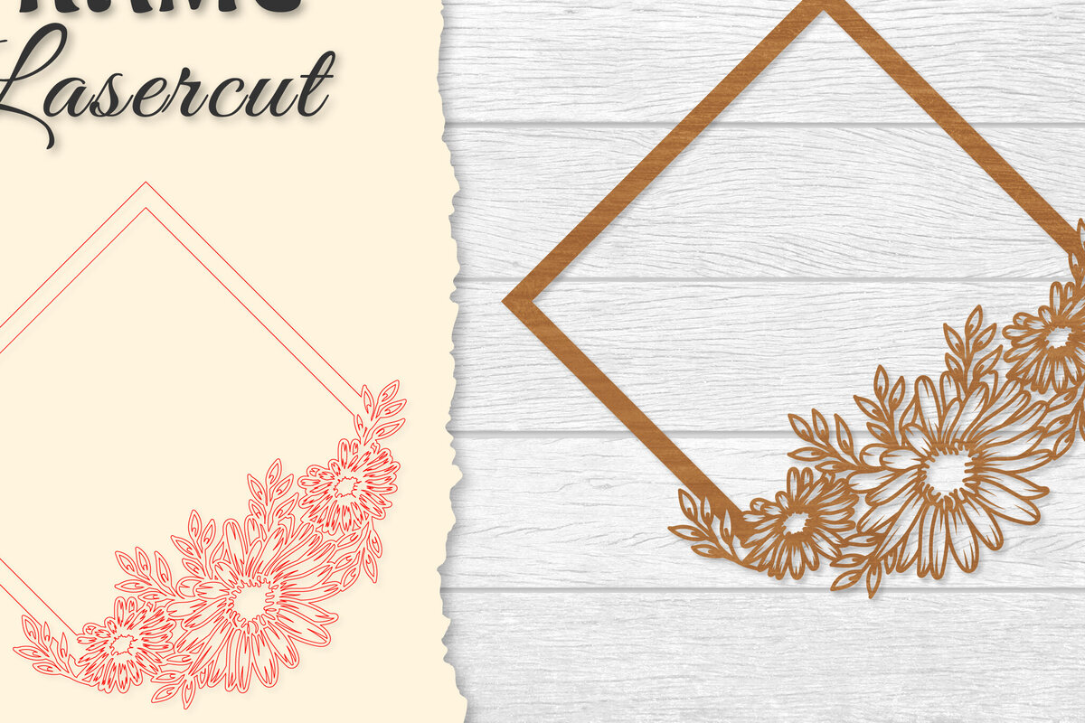 Σετ των 2 Intra απο ξύλο plywood 3mm-4mm πάχος - Κορνίζα Flower cut Laser Δίασταση 20x25 cm INTRAFABR-122655596