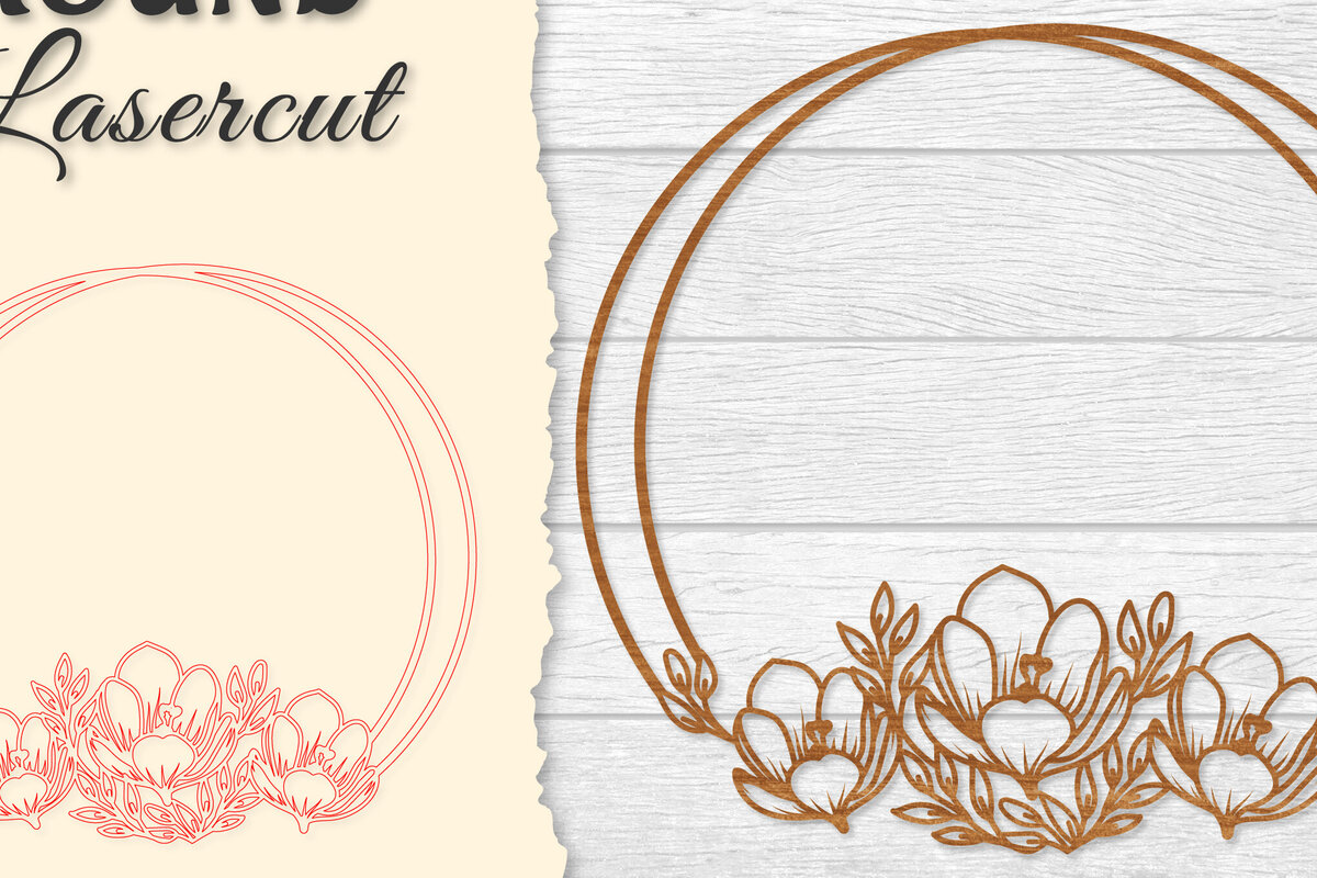 Σετ των 2 Intra απο ξύλο plywood 3mm-4mm πάχος - Πλαίσιο Flower Στρογγυλό Lasercut Δίασταση 20x20 cm INTRAFABR-122604751