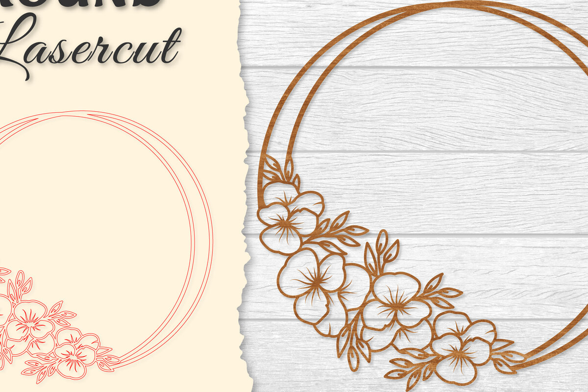 Σετ των 2 Intra απο ξύλο plywood 3mm-4mm πάχος - Πλαίσιο Flower Στρογγυλό Lasercut Δίασταση 20x20 cm INTRAFABR-122604755