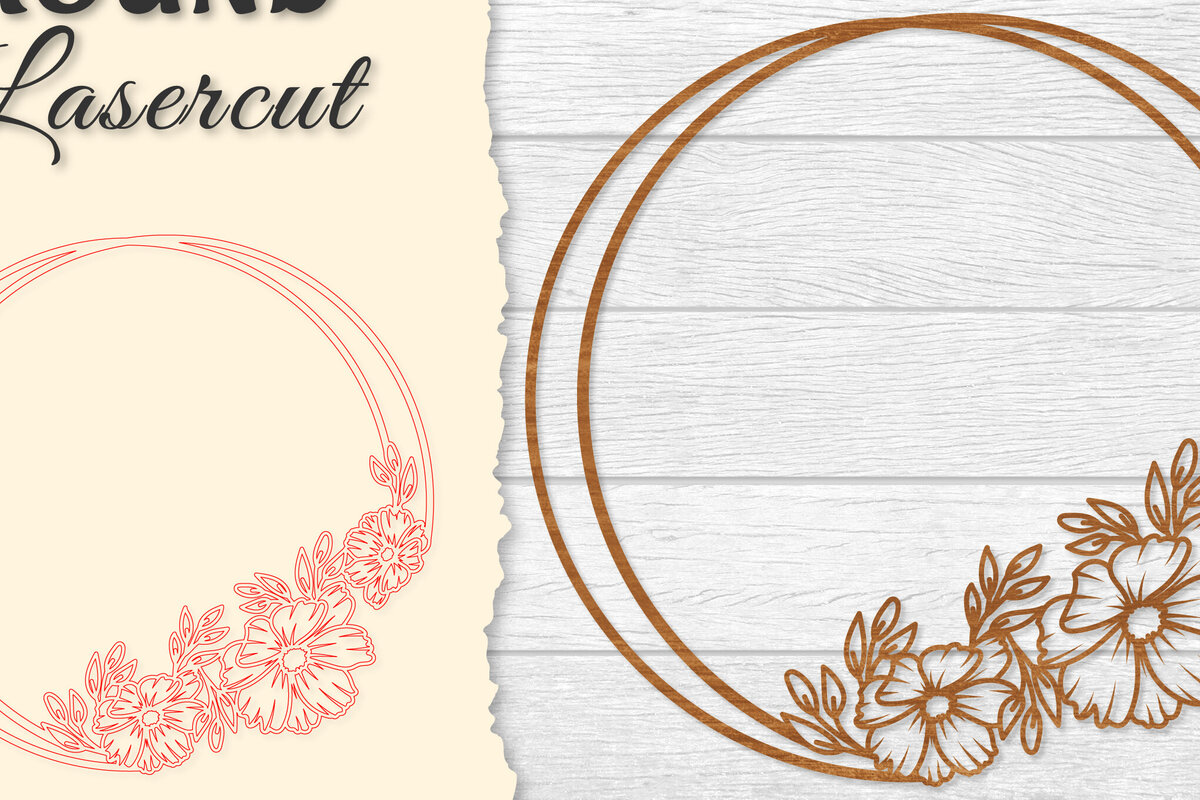 Σετ των 2 Intra απο ξύλο plywood 3mm-4mm πάχος - Πλαίσιο Flower Στρογγυλό Lasercut Δίασταση 20x20 cm INTRAFABR-122604766