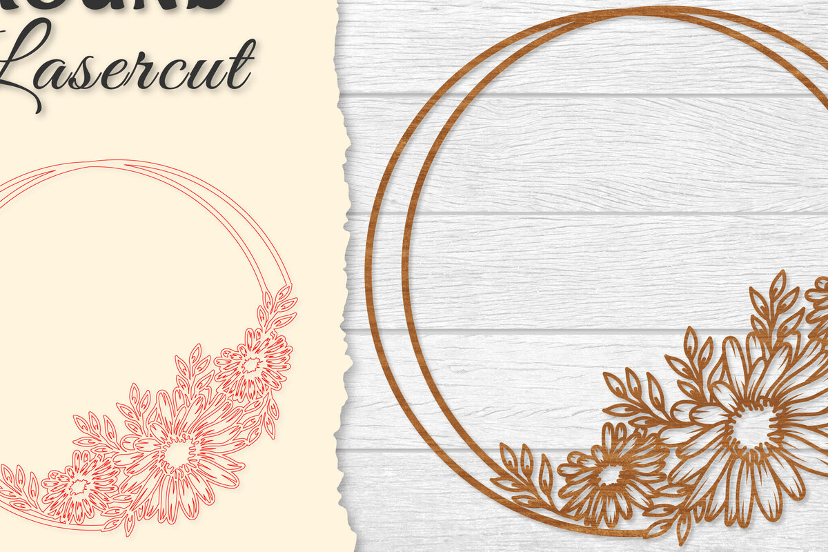 Σετ των 2 Intra απο ξύλο plywood 3mm-4mm πάχος - Πλαίσιο Flower Στρογγυλό Lasercut Δίασταση 20x20 cm INTRAFABR-122604770