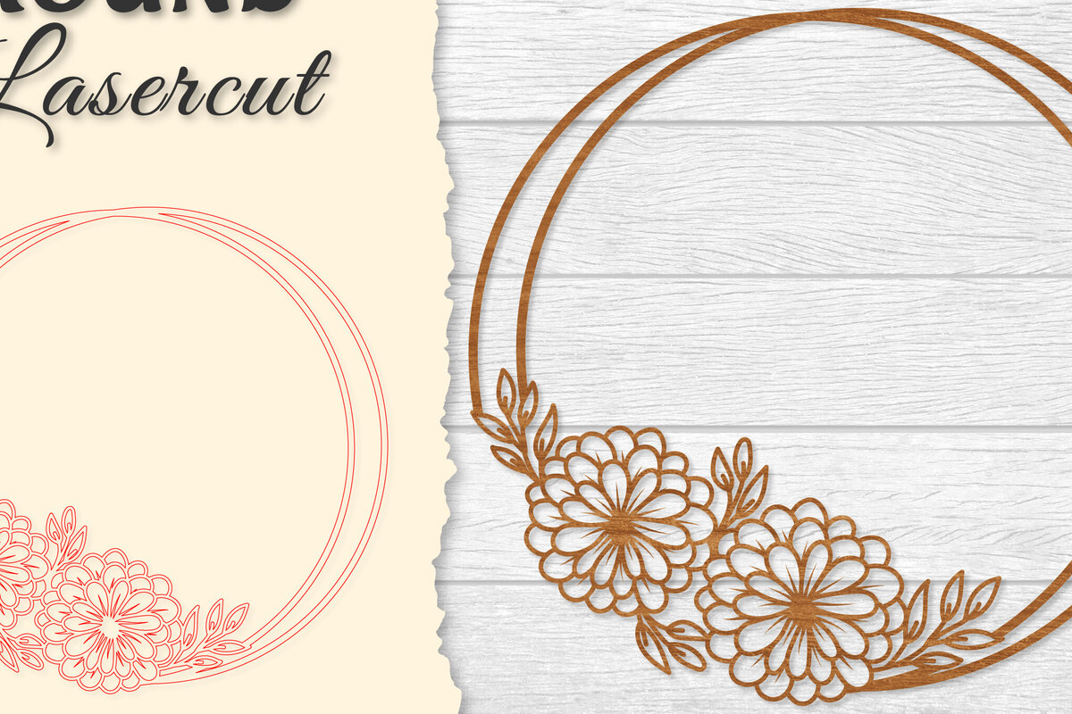 Σετ των 2 Intra απο ξύλο plywood 3mm-4mm πάχος - Πλαίσιο Flower Στρογγυλό Lasercut Δίασταση 20x20 cm INTRAFABR-122604697