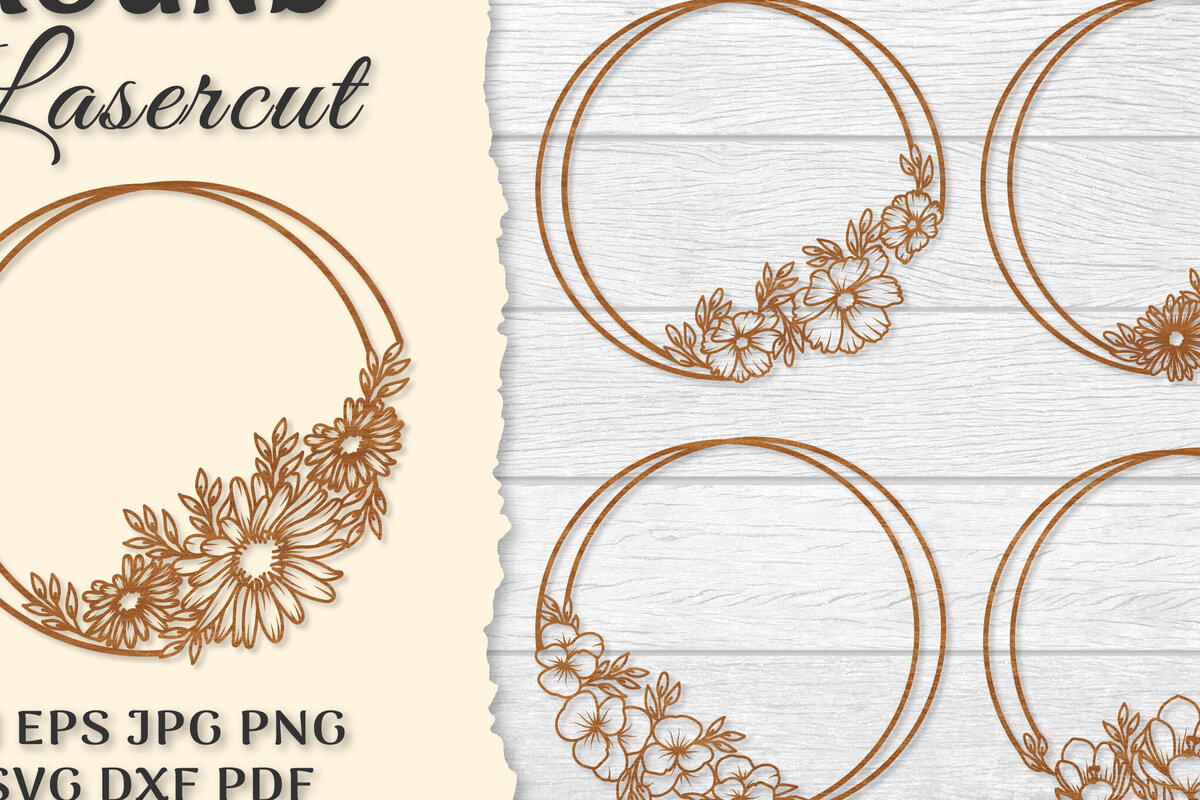 Σετ των 2 Intra απο ξύλο plywood 3mm-4mm πάχος - Πλαίσιο Λουλούδι Στρογγυλά ΔΕΜΑΤΑ κοπής με λέιζερ Δίασταση 20x20 cm INTRAFABR-122604693