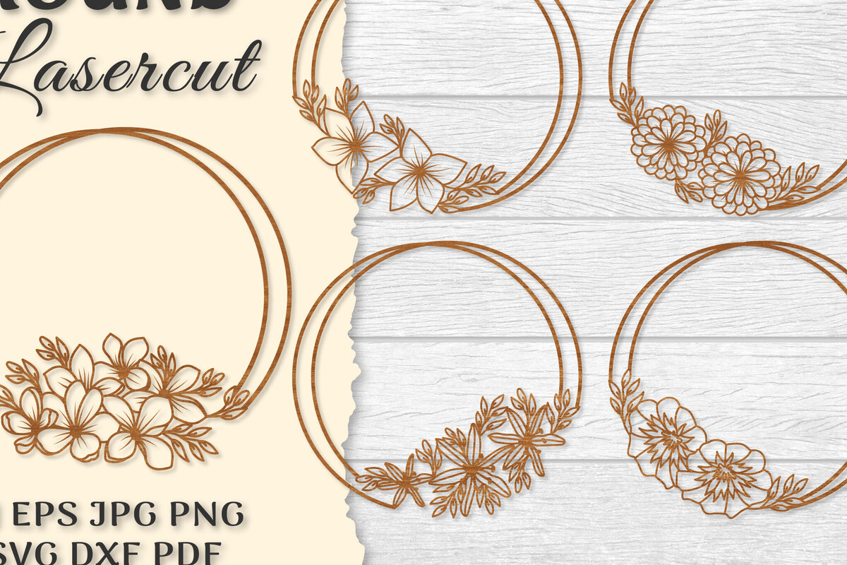 Σετ των 2 Intra απο ξύλο plywood 3mm-4mm πάχος - Πλαίσιο Λουλούδι Στρογγυλά ΔΕΜΑΤΑ κοπής με λέιζερ Δίασταση 20x20 cm INTRAFABR-122604684