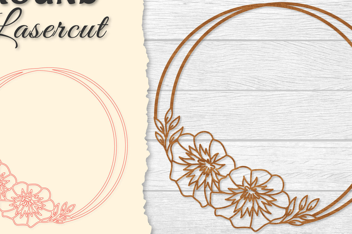 Σετ των 2 Intra απο ξύλο plywood 3mm-4mm πάχος - Πλαίσιο Flower Στρογγυλό Lasercut Δίασταση 20x20 cm INTRAFABR-122604694