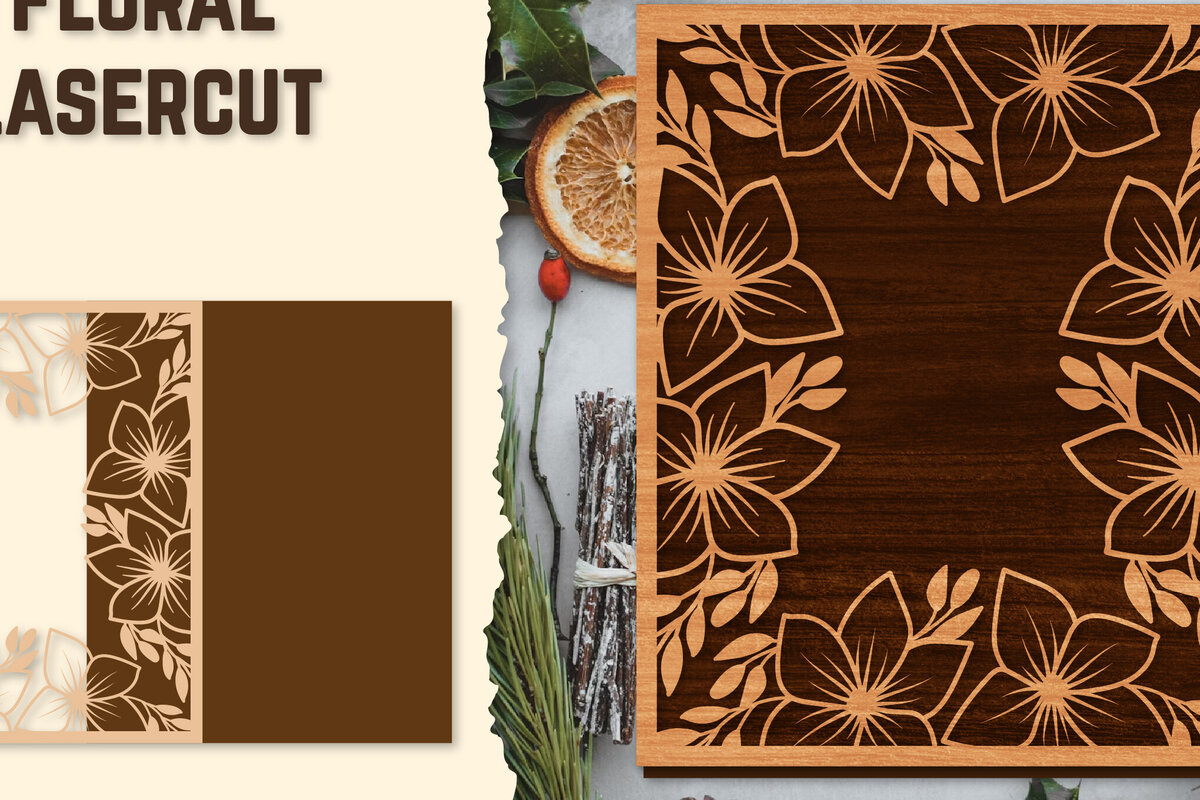 Σετ των 2 Intra απο ξύλο plywood 3mm-4mm πάχος - Κορνίζα Photo Floral Lasercut Δίασταση 20x25 cm INTRAFABR-123554857