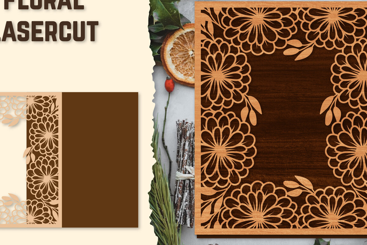 Σετ των 2 Intra απο ξύλο plywood 3mm-4mm πάχος - Κορνίζα Photo Floral Lasercut Δίασταση 20x25 cm INTRAFABR-123554862
