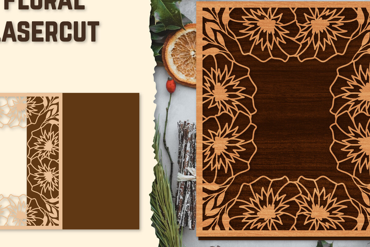 Σετ των 2 Intra απο ξύλο plywood 3mm-4mm πάχος - Κορνίζα Photo Floral Lasercut Δίασταση 20x25 cm INTRAFABR-123554865
