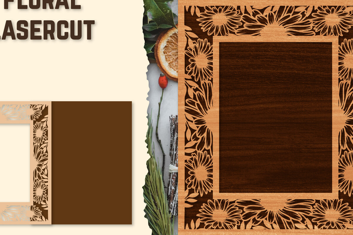 Σετ των 2 Intra απο ξύλο plywood 3mm-4mm πάχος - Κορνίζα Photo Floral Lasercut Δίασταση 20x25 cm INTRAFABR-123558360