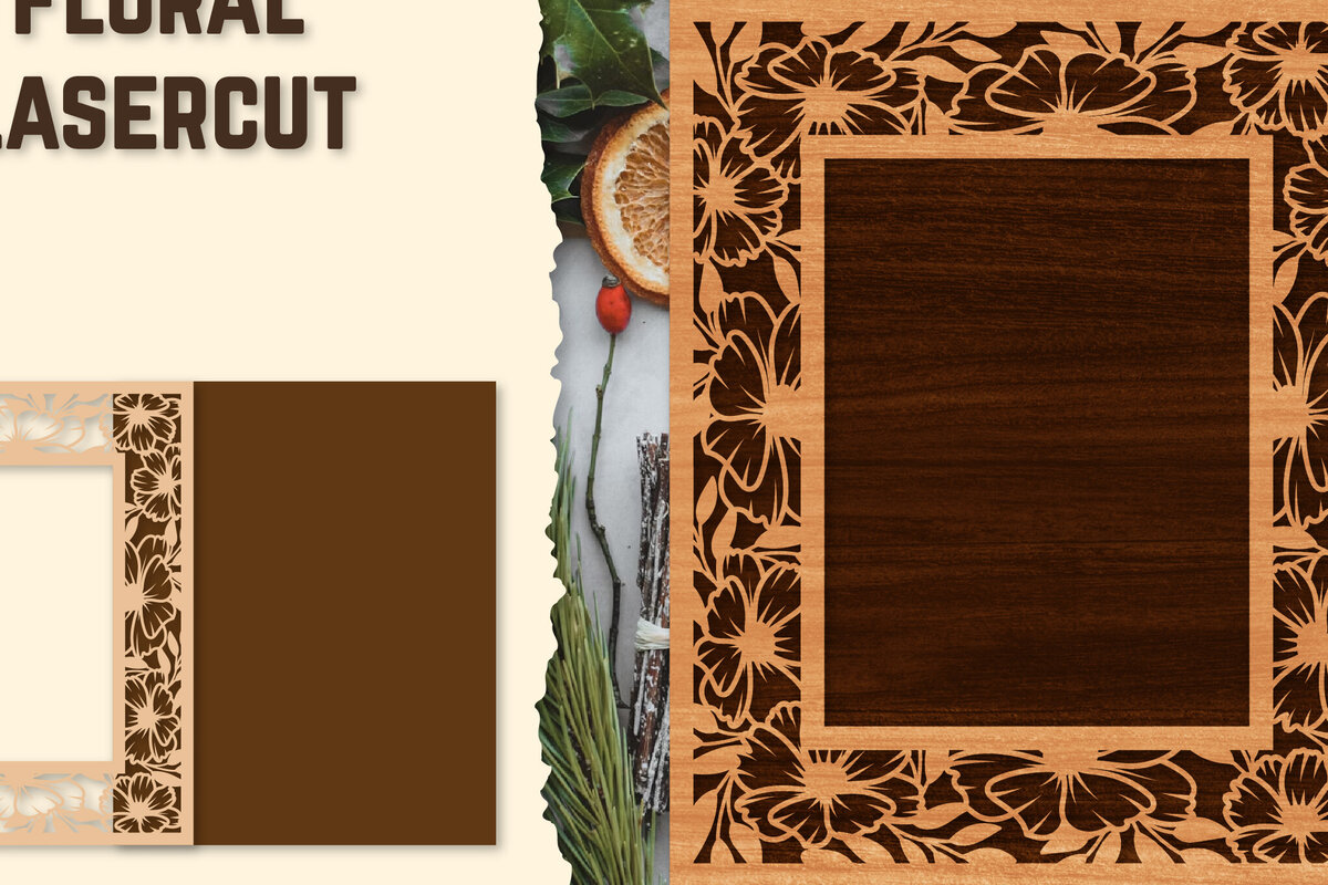 Intra απο ξύλο plywood 3mm-4mm πάχος - Κορνίζα Photo Floral Lasercut Δίασταση 20x25 cm INTRAFABR-123558361