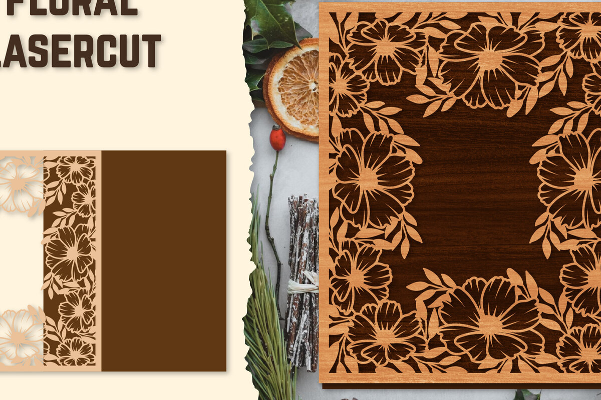 Σετ των 2 Intra απο ξύλο plywood 3mm-4mm πάχος - Κορνίζα Photo Floral Lasercut Δίασταση 20x25 cm INTRAFABR-123554790