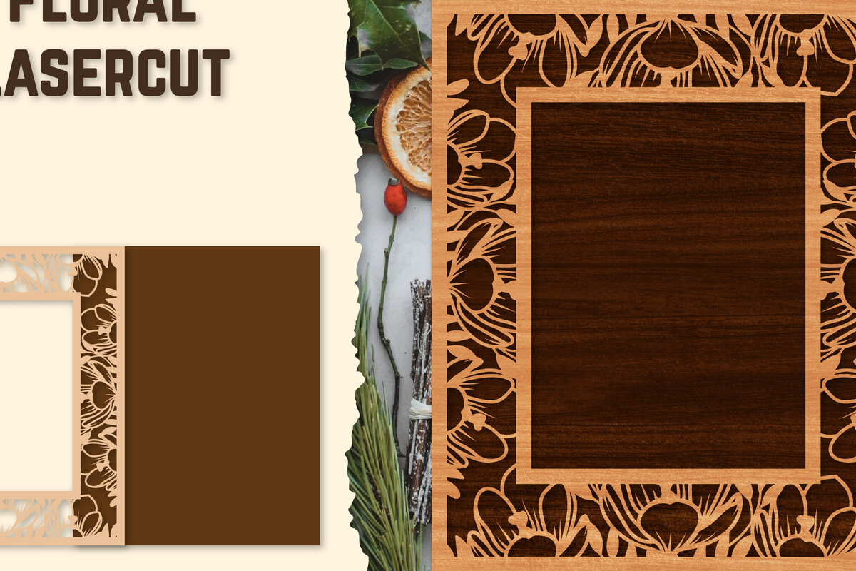 Σετ των 2 Intra απο ξύλο plywood 3mm-4mm πάχος - Κορνίζα Photo Floral Lasercut Δίασταση 20x25 cm INTRAFABR-123558372