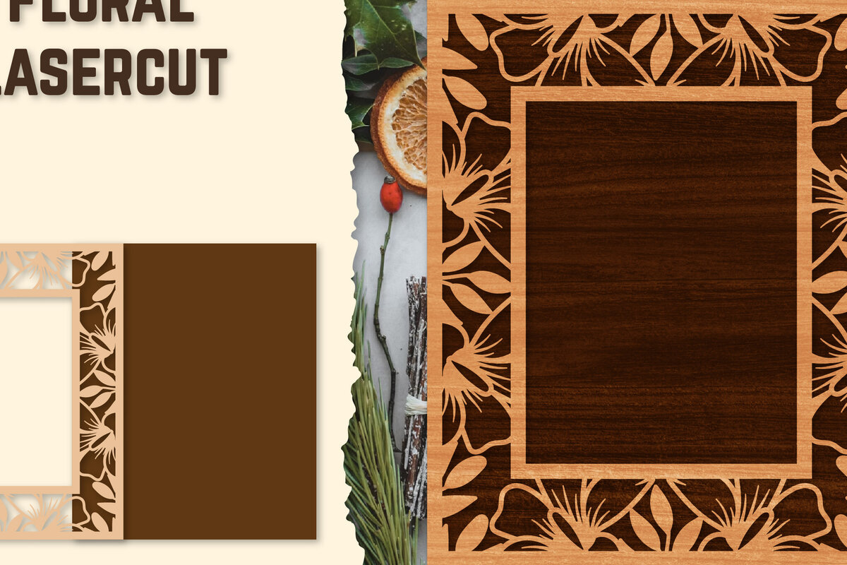 Σετ των 2 Intra απο ξύλο plywood 3mm-4mm πάχος - Κορνίζα Photo Floral Lasercut Δίασταση 20x25 cm INTRAFABR-123558387