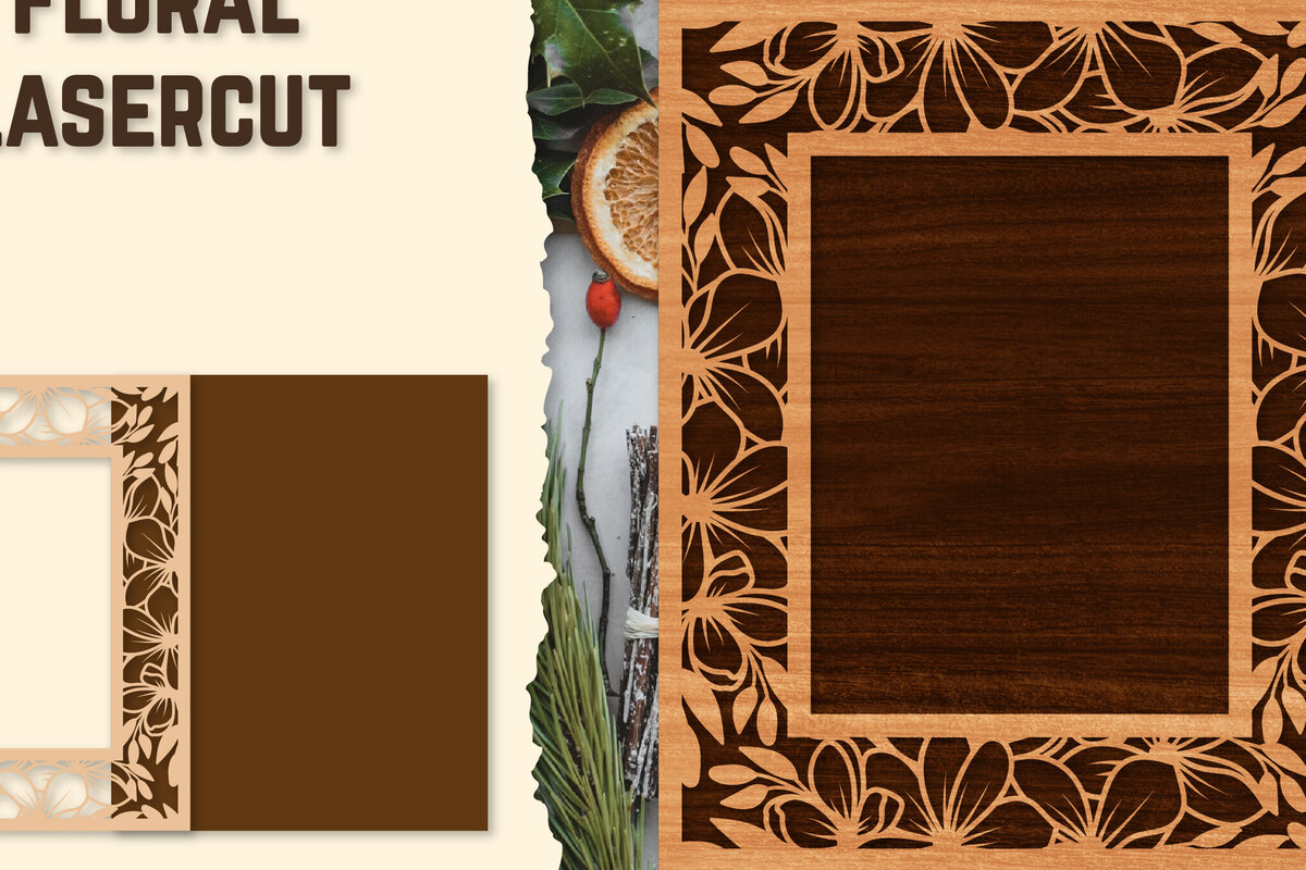 Σετ των 2 Intra απο ξύλο plywood 3mm-4mm πάχος - Κορνίζα Photo Floral Lasercut Δίασταση 20x25 cm INTRAFABR-123558402