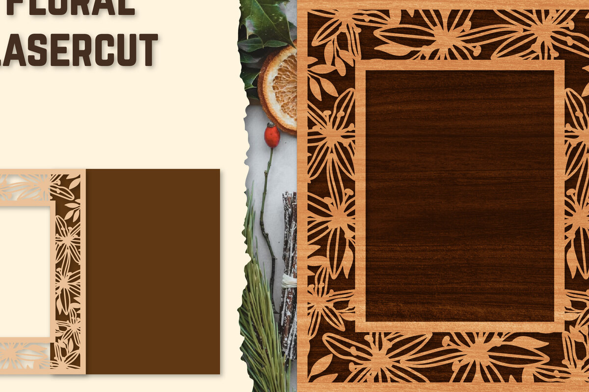 Σετ των 2 Intra απο ξύλο plywood 3mm-4mm πάχος - Κορνίζα Photo Floral Lasercut Δίασταση 20x25 cm INTRAFABR-123558406