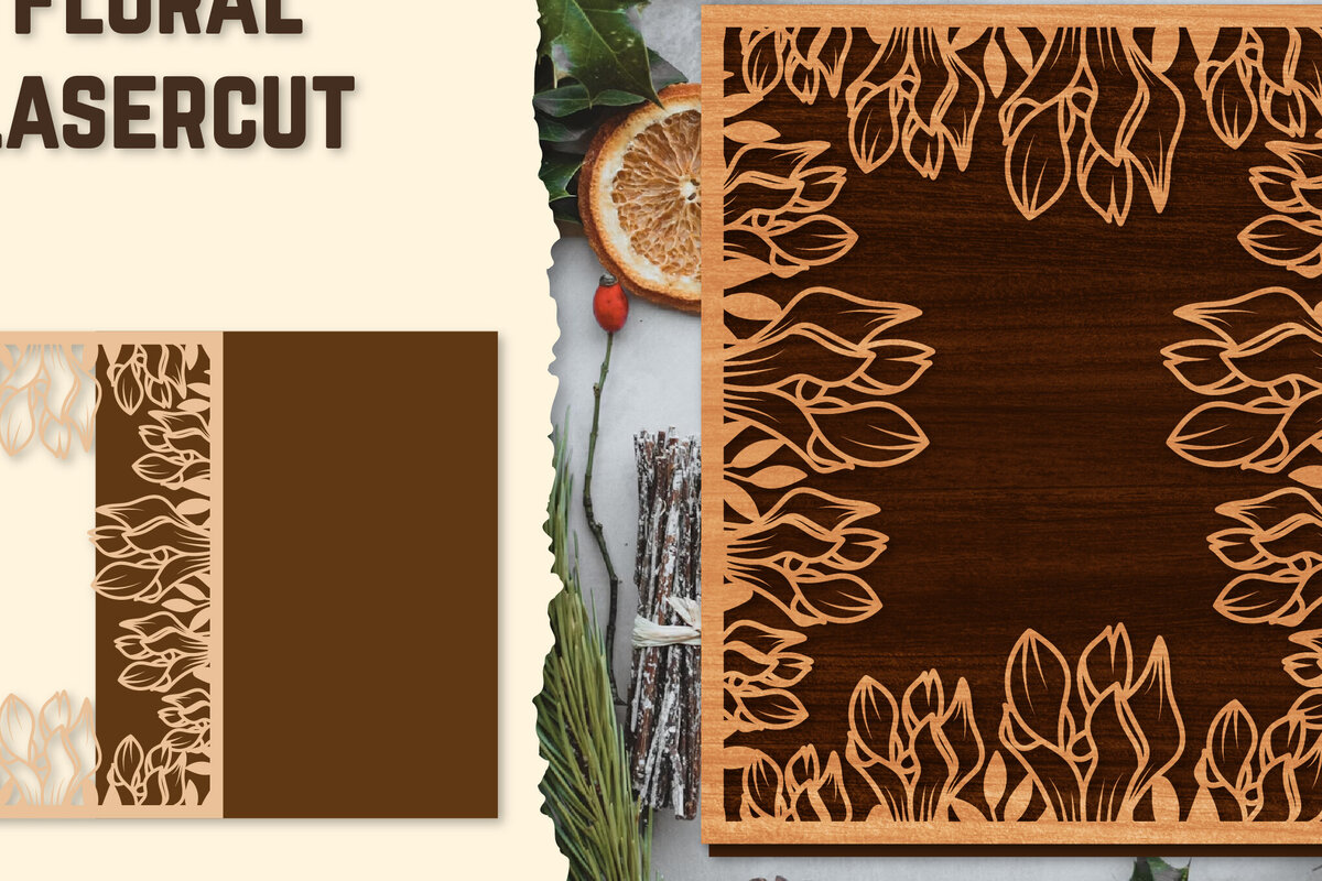 Σετ των 2 Intra απο ξύλο plywood 3mm-4mm πάχος - Κορνίζα Photo Floral Lasercut Δίασταση 20x25 cm INTRAFABR-123554811