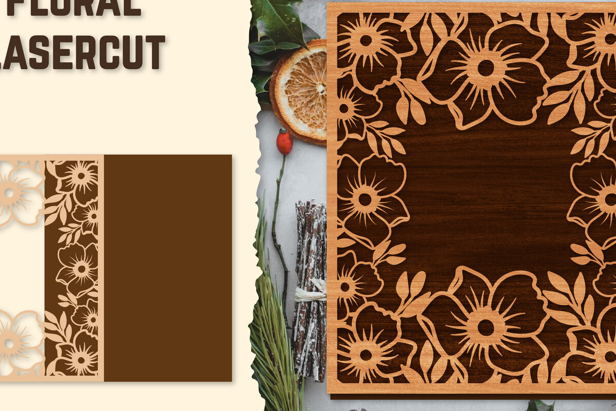 Σετ των 2 Intra απο ξύλο plywood 3mm-4mm πάχος - Κορνίζα Photo Floral Lasercut Δίασταση 20x25 cm INTRAFABR-123554816