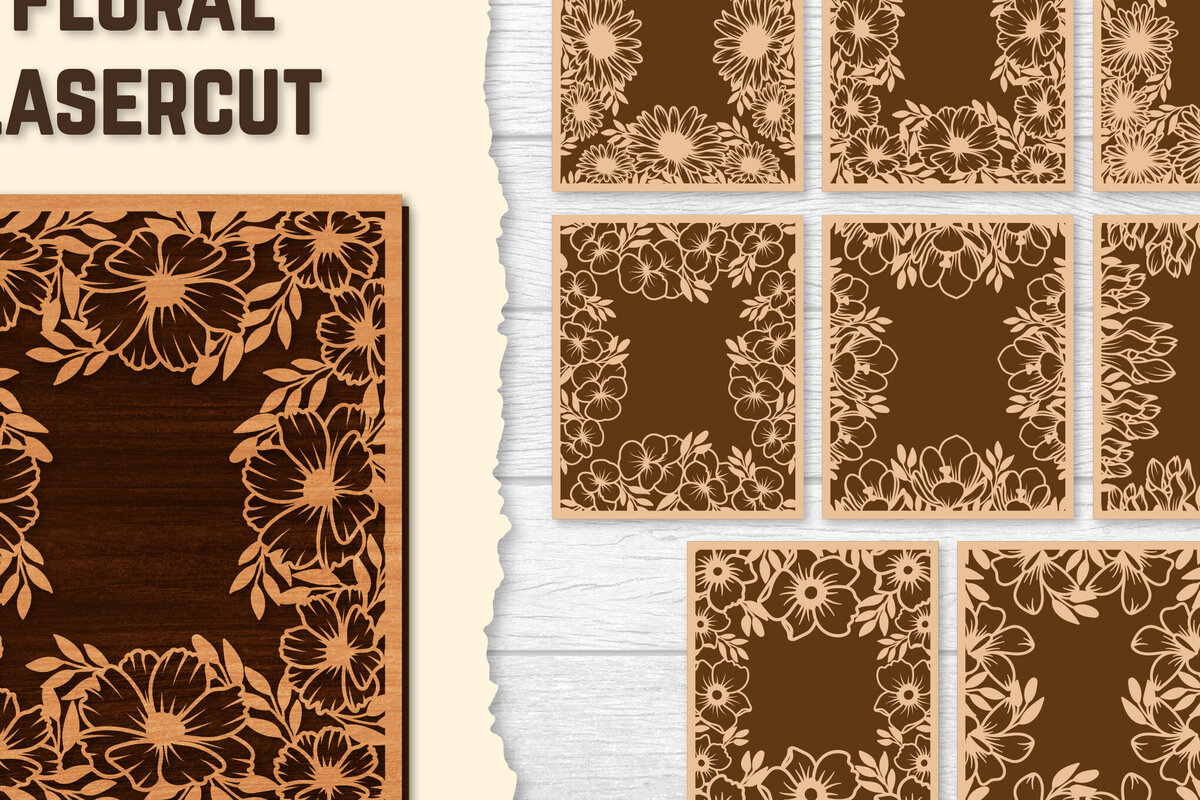 Σετ των 2 Intra απο ξύλο plywood 3mm-4mm πάχος - Πακέτα φωτογραφιών Floral Lasercut BNDLES Δίασταση 20x20 cm INTRAFABR-123554867