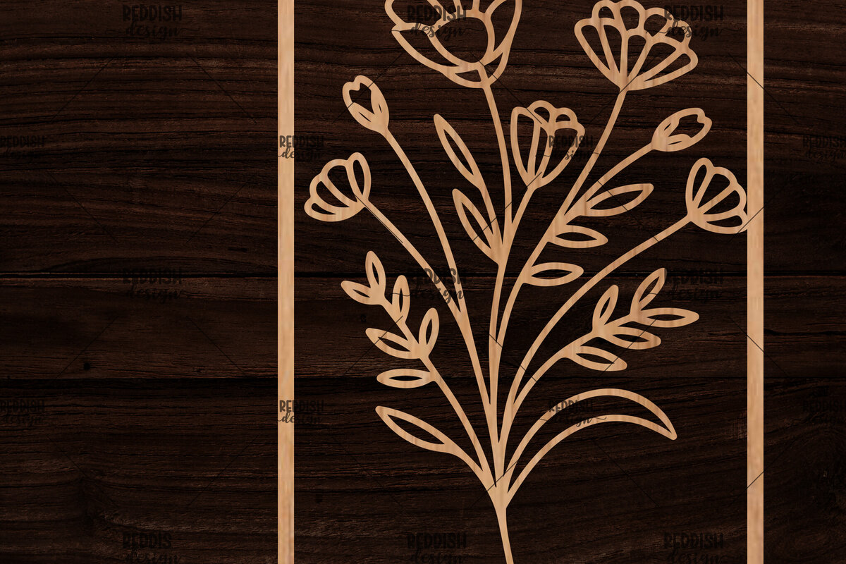 Σετ των 2 Intra απο ξύλο plywood 3mm-4mm πάχος - Κορνίζα με λουλούδια  Δίασταση 20x25 cm INTRAFABR-118477631