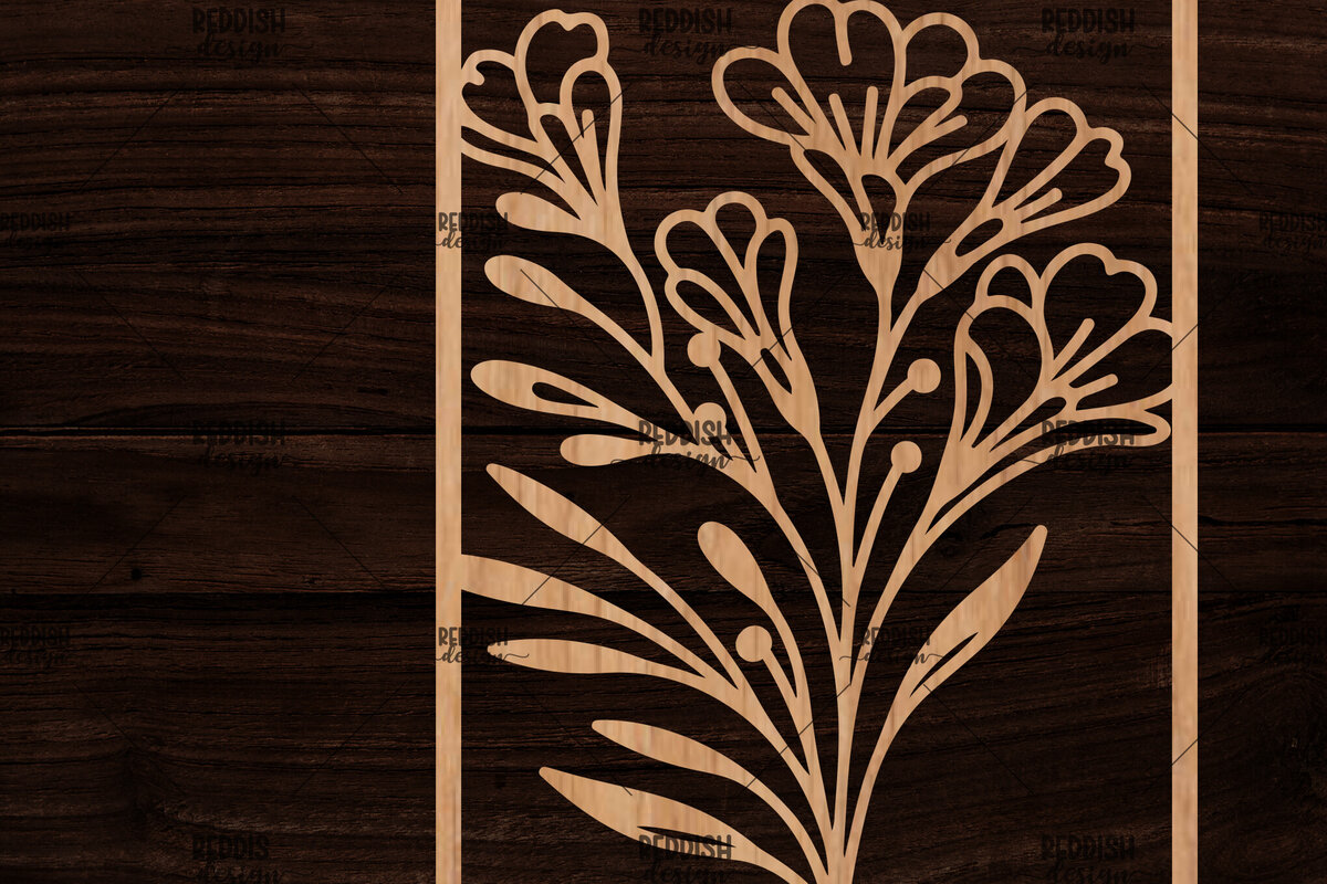 Σετ των 2 Intra απο ξύλο plywood 3mm-4mm πάχος - Κορνίζα με λουλούδια  Δίασταση 20x25 cm INTRAFABR-118478540