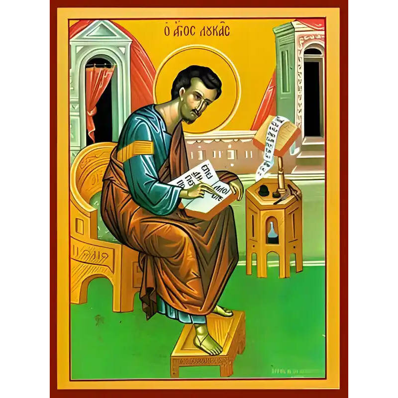 Εικόνα Ορθοδοξίας με περίγραμμα χρυσό σε ξύλο Φλαμουρίας  με  βάση Εικόνα ΑΓΙΟΣ ΑΠΟΣΤΟΛΟΣ ΚΑΙ ΕΥΑΓΓΕΛΙΣΤΗΣ ΛΟΥΚΑΣ, ΟΛΟΣΩΜΟΣ Χειροποίητη Ελληνορθόδοξη εικόνα του Ιησού Χριστού, Κρεμαστή πλάκα βυζαντινής τέχνης, χριστιανική τέχνη Διάσταση 40x30 cm (10,2x7,9