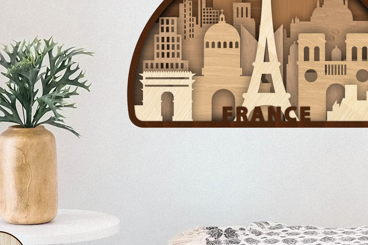 Σετ των 3 Intra απο ξύλο plywood 3mm-4mm πάχος - Γαλλία Διακοσμητικό πάνελ τοίχου σπιτιού Δίασταση 10x7 cm INTRAFABR-107066827