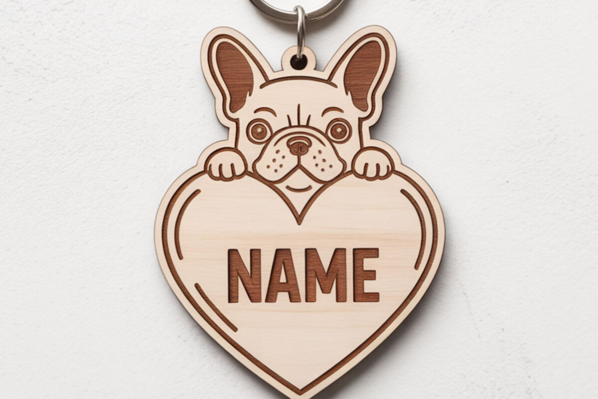 Σετ των 3 Intra απο ξύλο plywood 3mm-4mm πάχος - Γαλλικό μπουλντόγκ Heart Keychain  Δίασταση 4x4 cm INTRAFABR-122244557